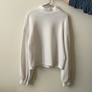 White High Neck Sweater With Puff Sleeves